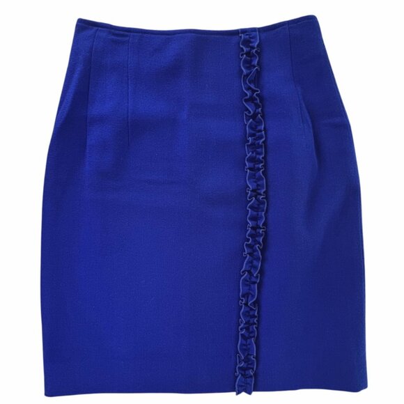 VTG Women 6 Wool Skirt Set Blue Ruffle Retro Business Church USA Noviello Bloom - Picture 9 of 14